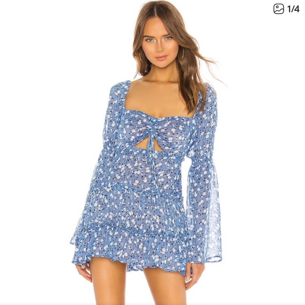 MAJORELLE Blue and Tan Floral Dress